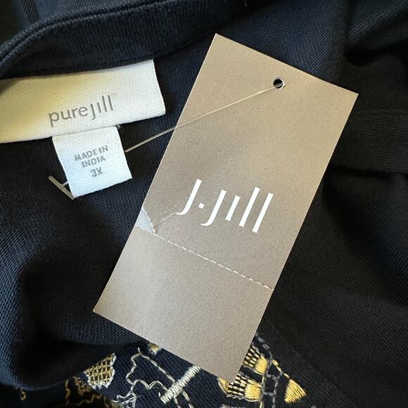 J.JILL PURE JILL Top Blouse Navy Blue Embroidered Cotton Boho NWT - Picture 6 of 9